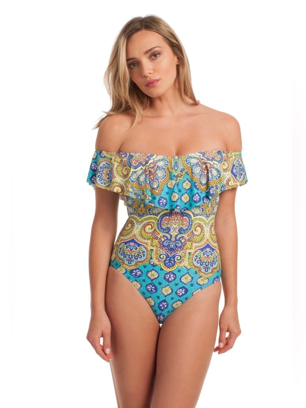 Trina Turk Corsica Off the Shoulder One Piece Swimsuit size 6